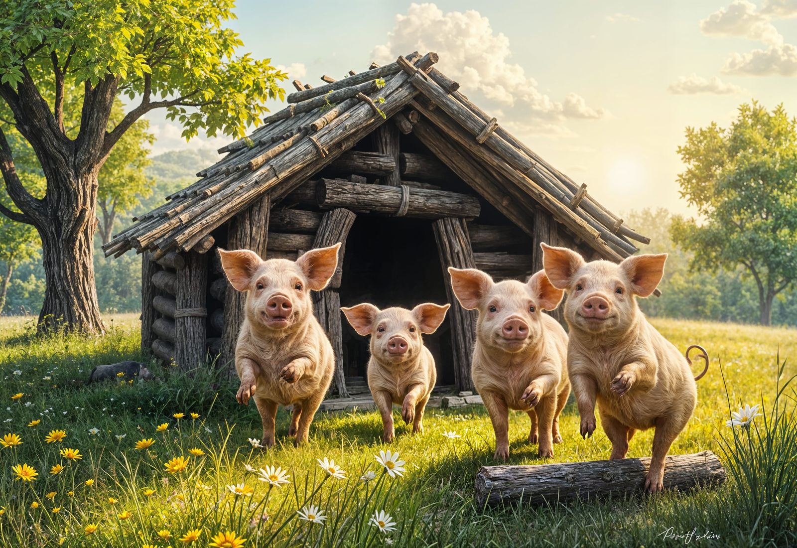 Renaissance Painting of Three Little Pigs