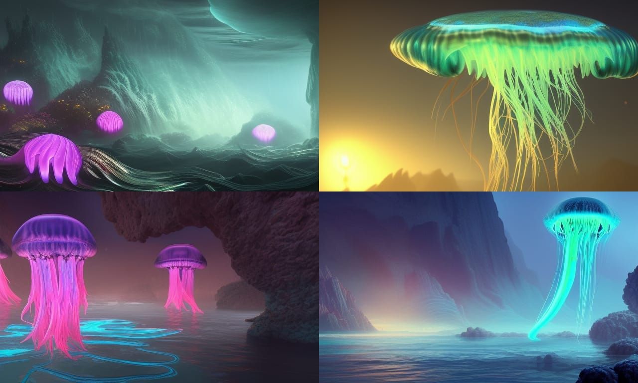 Bioluminescent Jellyfish in Detailed Matte Painting