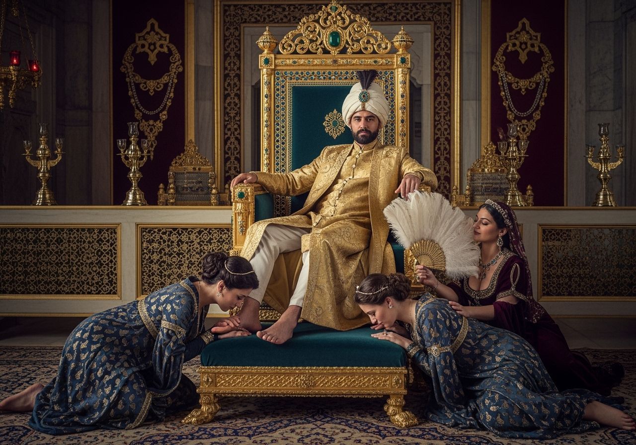 Opulent Ottoman Sultan on Jeweled Throne