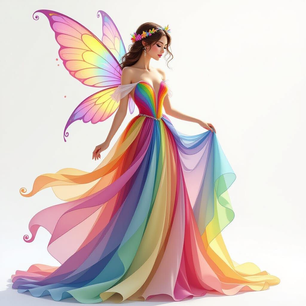 Rainbow Fairy on White Background, Illustrative Art