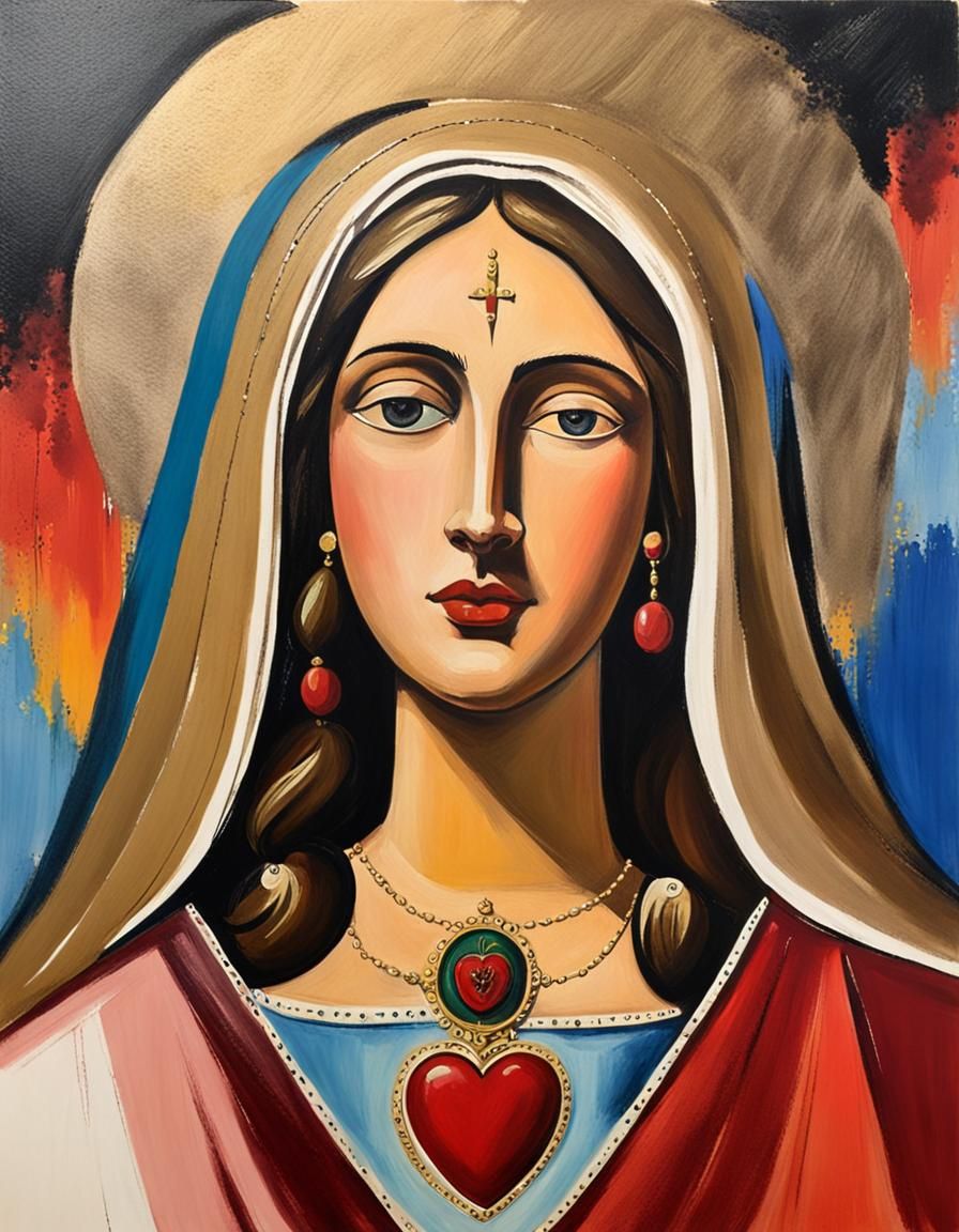 Mary Sacred Heart Portrait in Splash Art Style