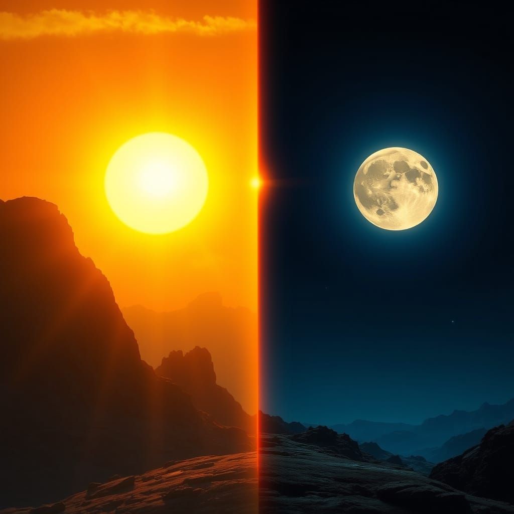 Sun and Moon Split Screen Digital Matte Painting
