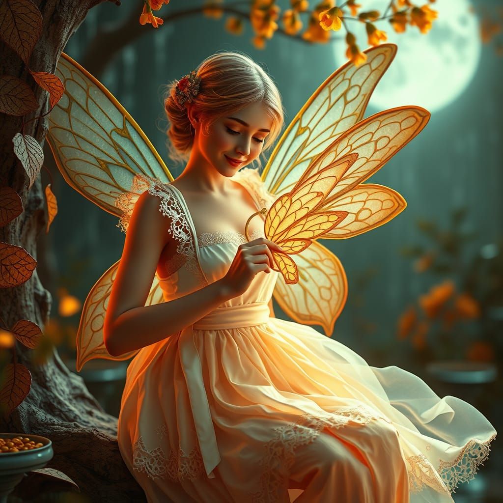 Fairy Crafts Leaf Wedding Dress in Art Nouveau Style