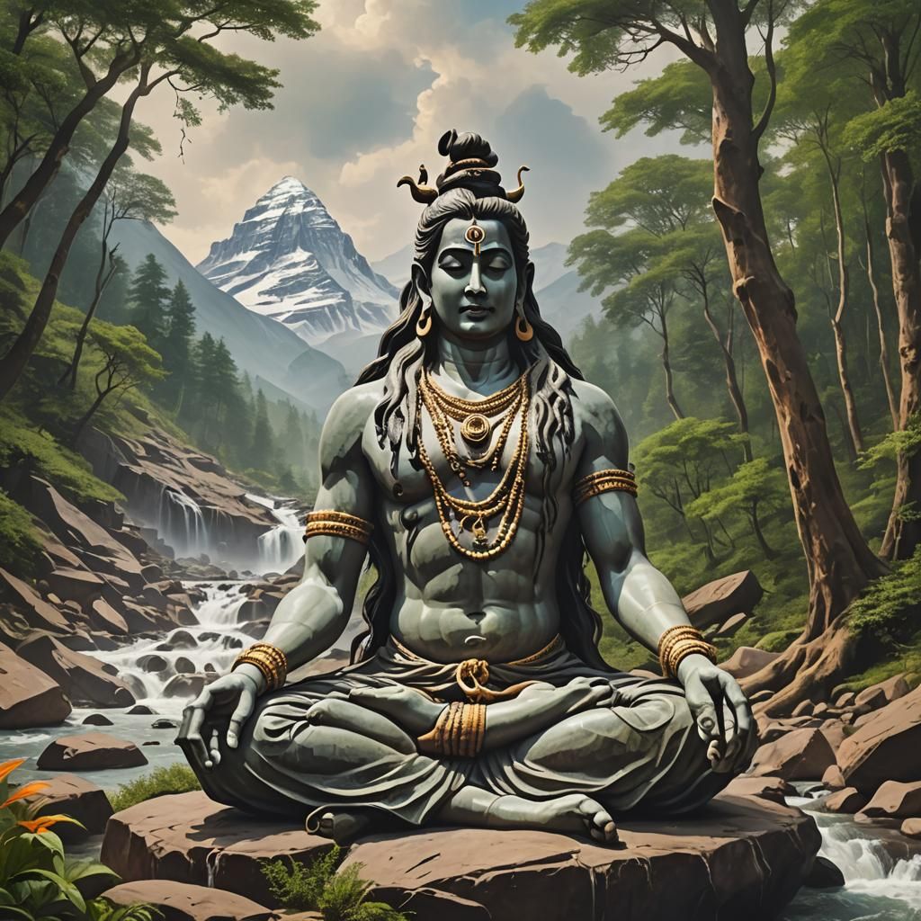 Lord Shiva Meditating on Mount Kailash