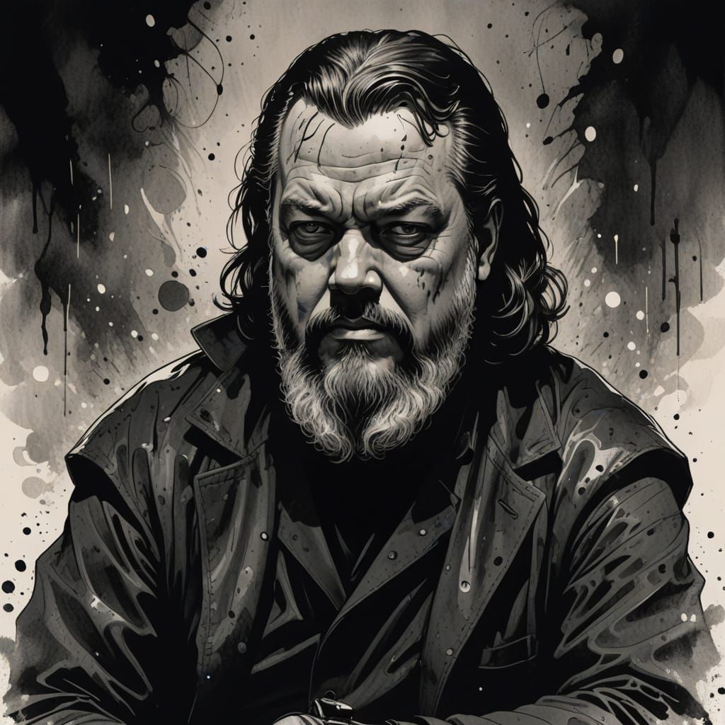 Ink Portrait of Orson Welles in Cinematic Style