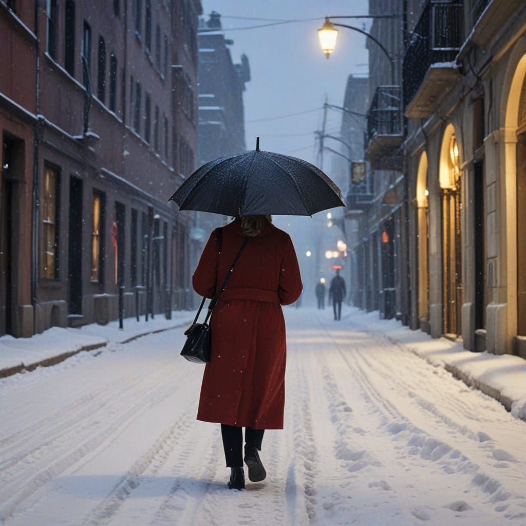 Winter Wonderland in Snowy Village at Night
