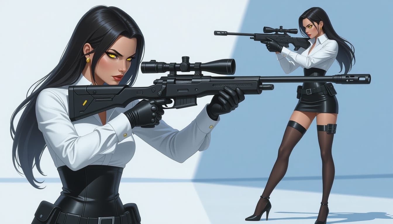 Widowmaker Aims Sniper Rifle in 3D Realistic Style