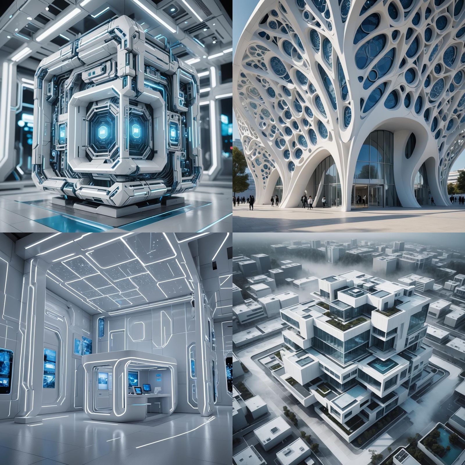 Futuristic Exhibition Pavilion in White and Blue