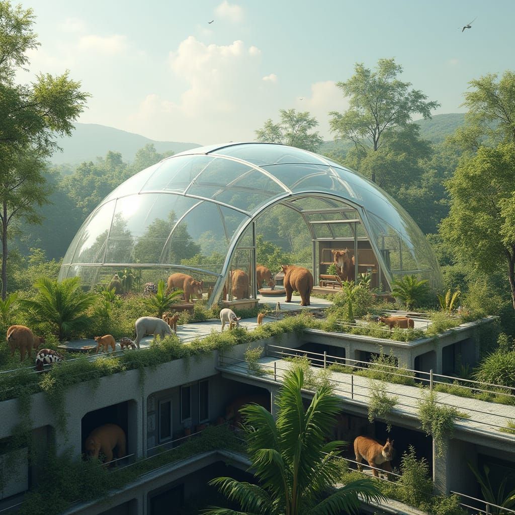 Futuristic Sanctuary with Endangered Animals in a Sustainabl...