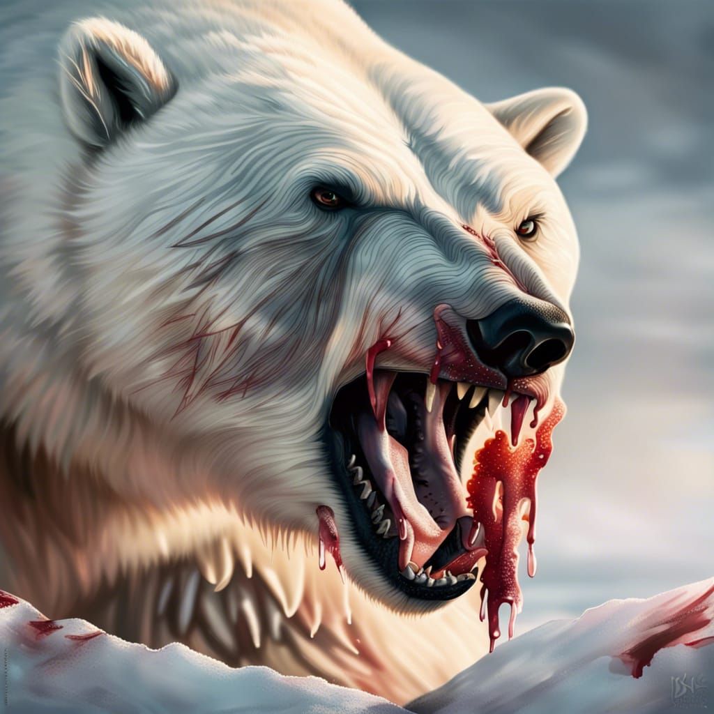 Menacing Polar Bear Portrait on Frozen Tundra