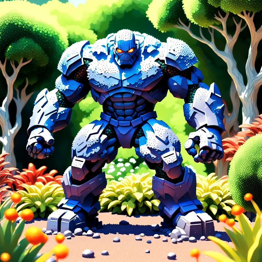 Superhero Action Figure in Pointillist Cosmic Garden