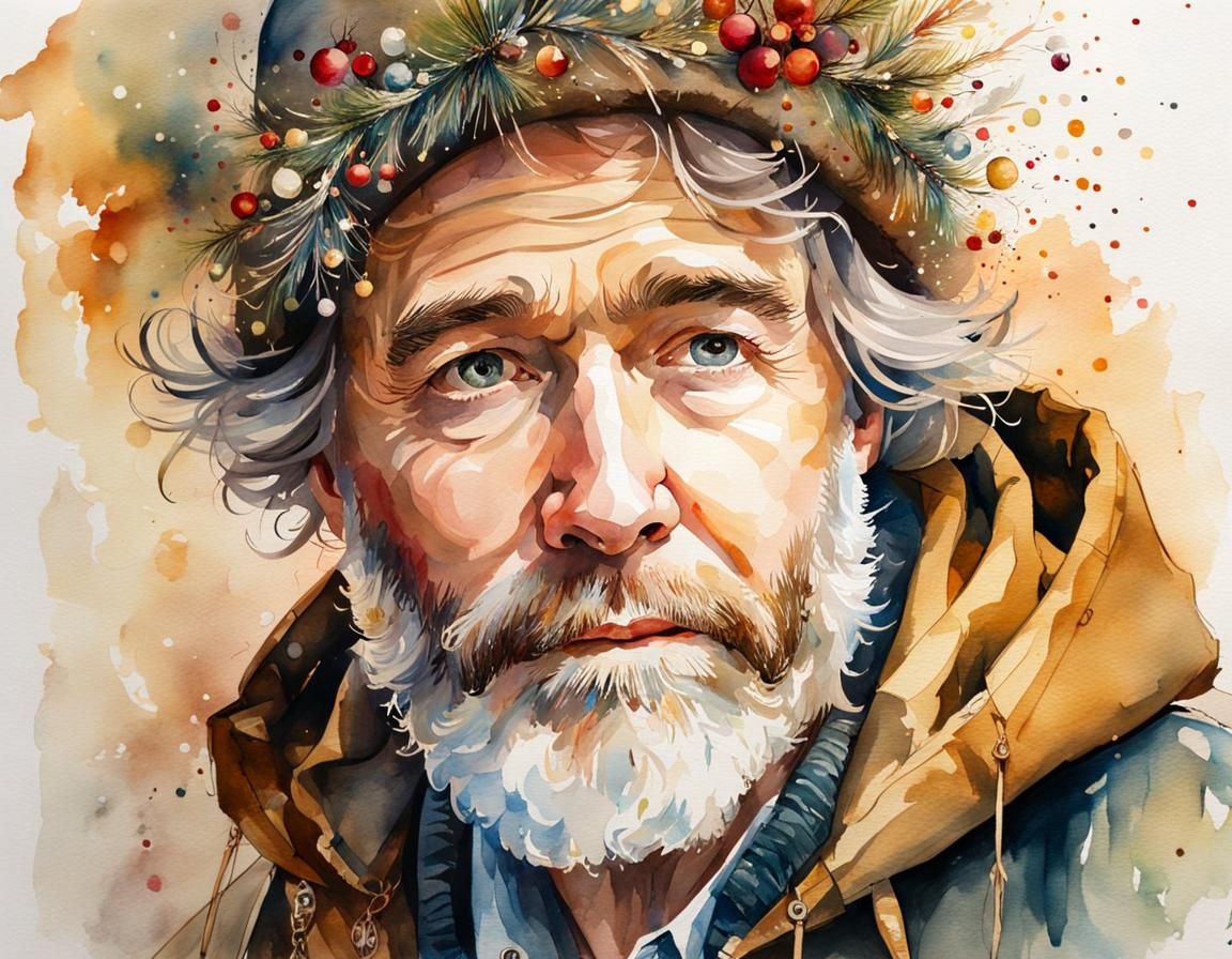 Man's First Christmas Alone: Watercolor Painting