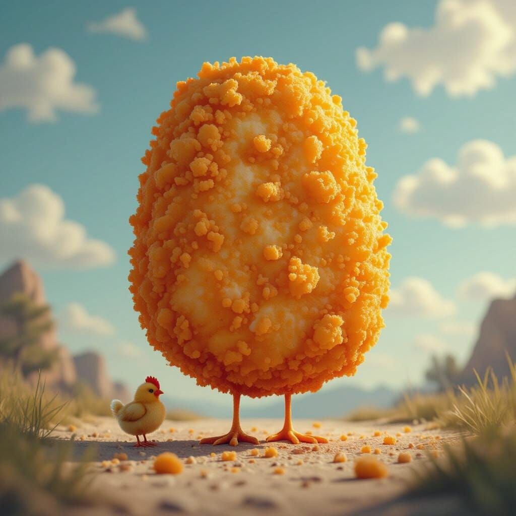 Giant Chicken Nugget Towers Over Tiny Nugget