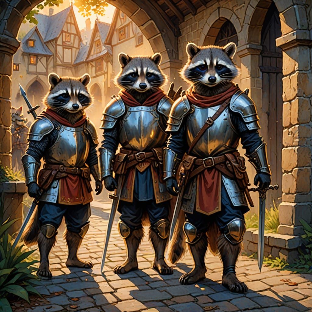 Raccoon Knights in Warm Golden Light