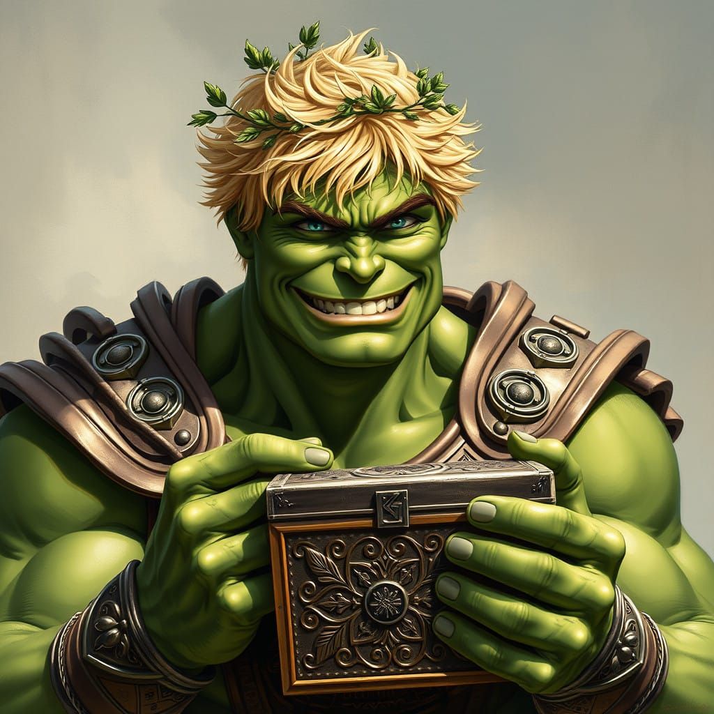 Hulk Ponders Pandora's Box in Classic Greek Art Style