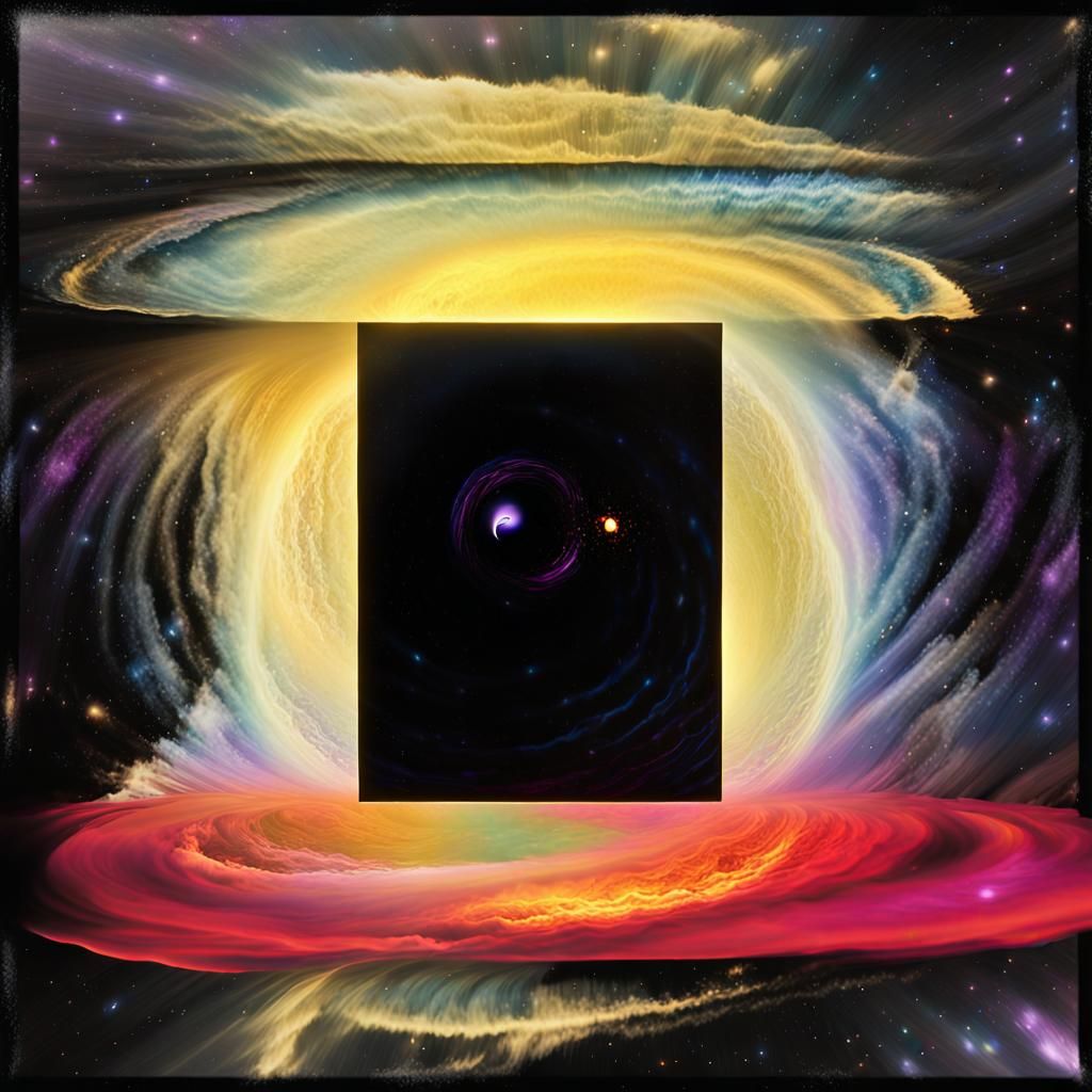 Square Black Hole in Swirling Galaxy: Surreal Digital Art