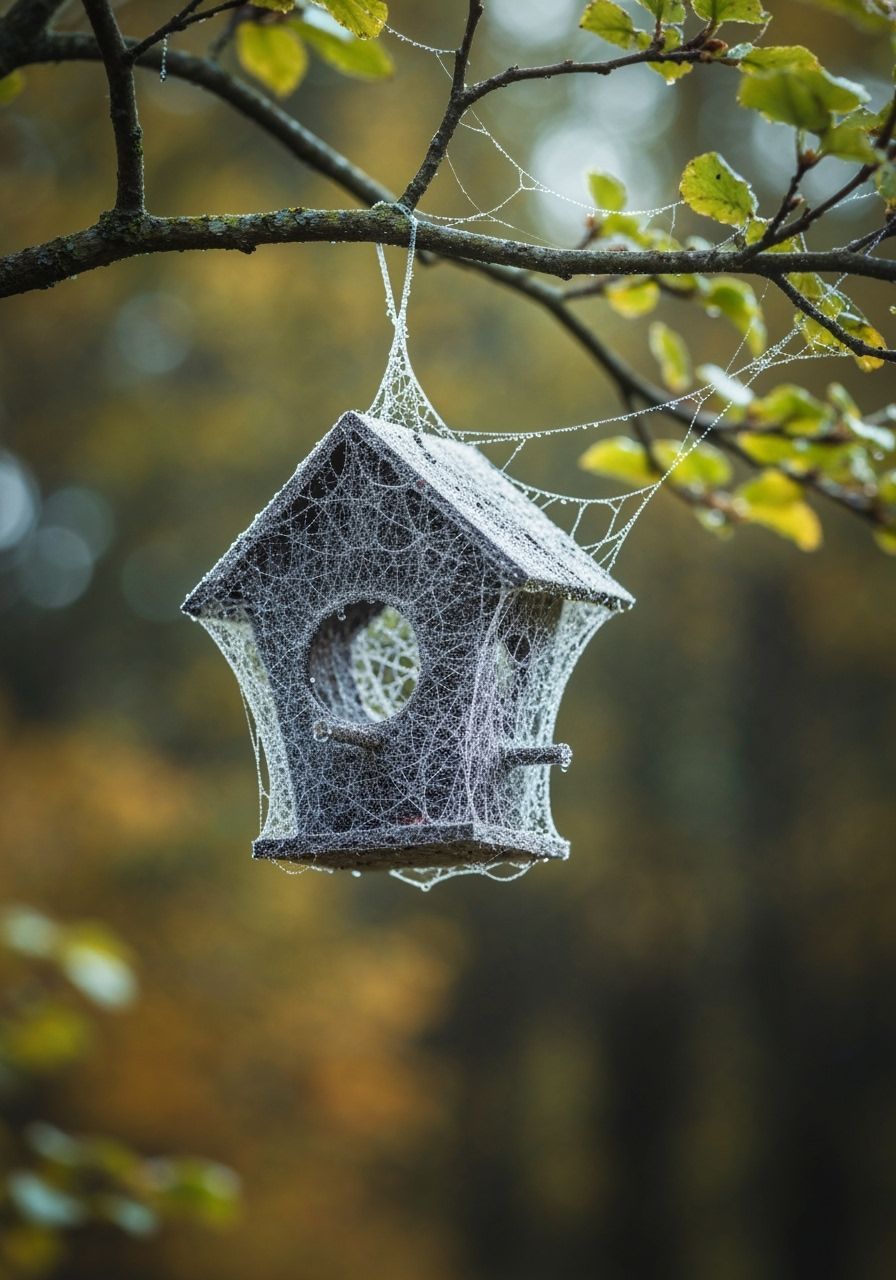 Enchanted Forest Birdhouse Made of Spiderwebs