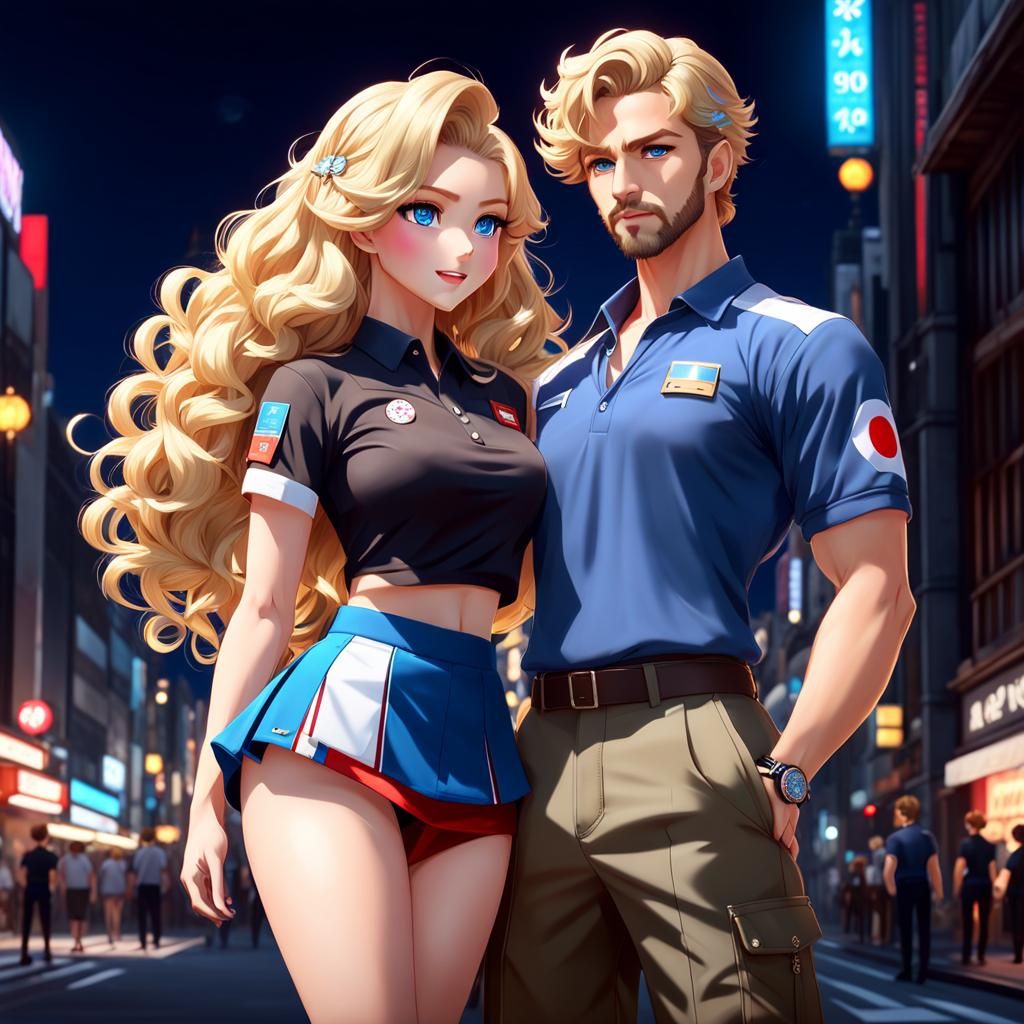 Anime Starlight Girl with Handsome Companion