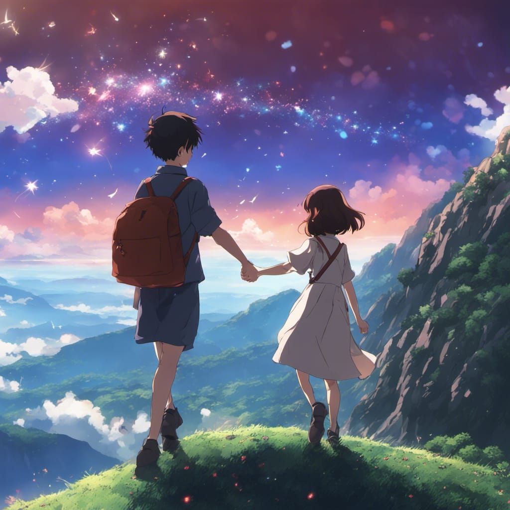 Anime Couple Walking in Ghibli Style