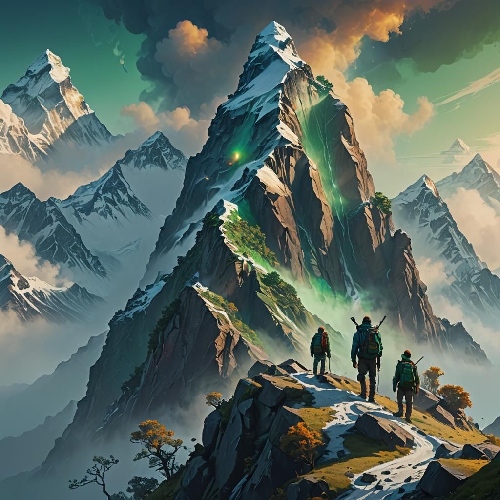 Misty Mountain Peak Digital Matte Painting