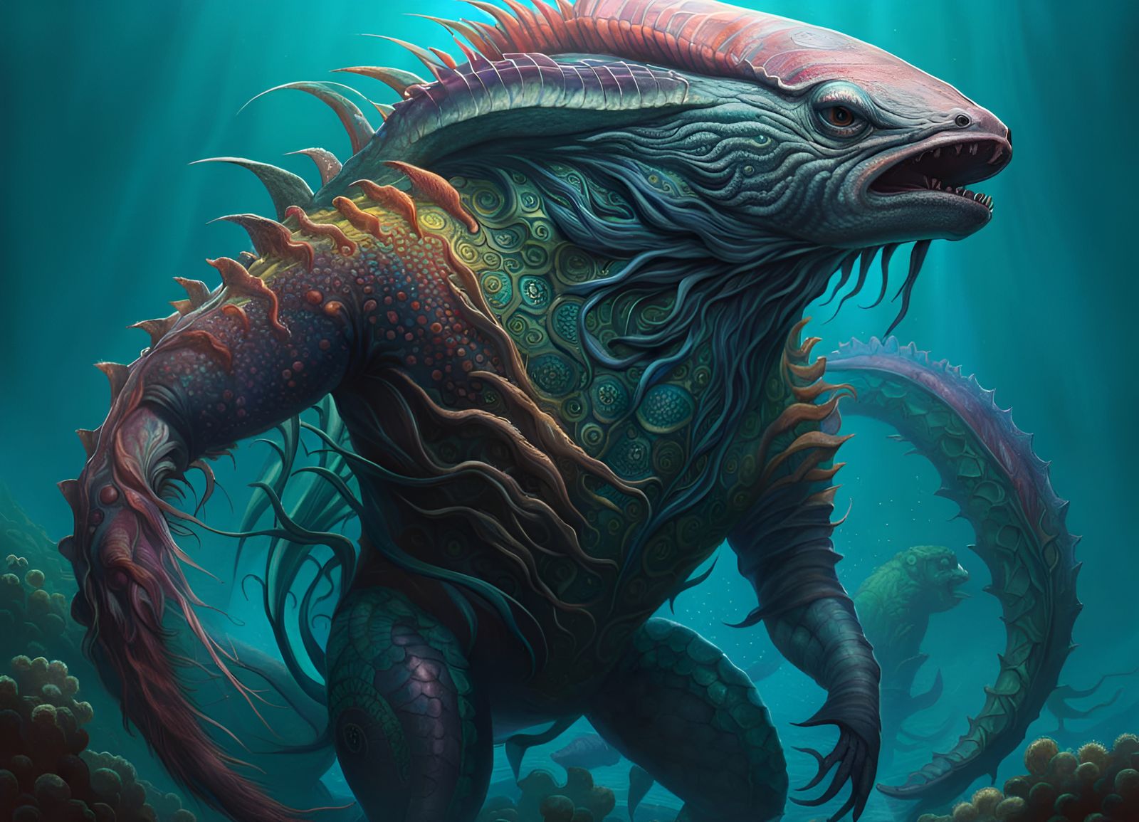 Mutant Creature of the Ocean in Dark Fantasy Style