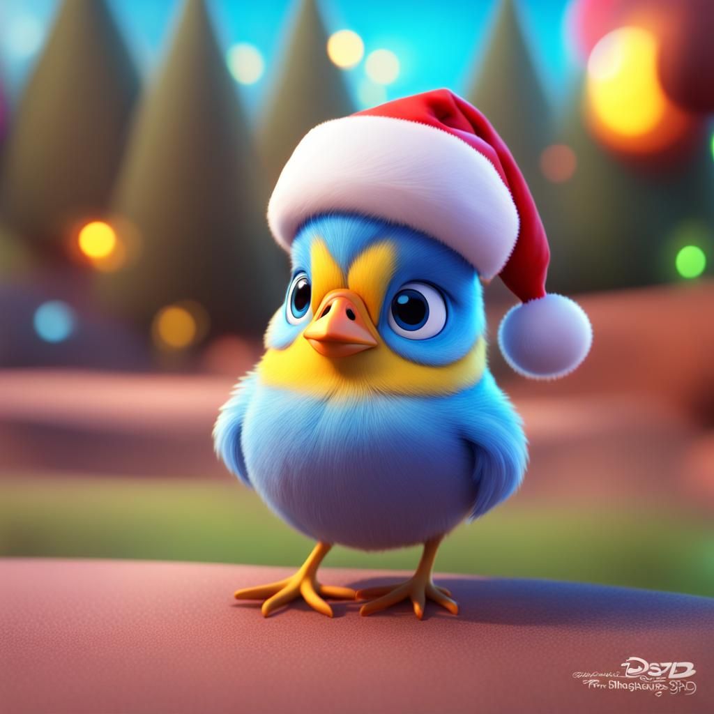 Festive Chick with Santa Hat in 3D Style