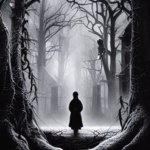 Christmas Horror Movie Poster in Black and White