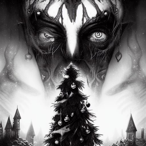 Christmas Horror Movie Poster in Black and White