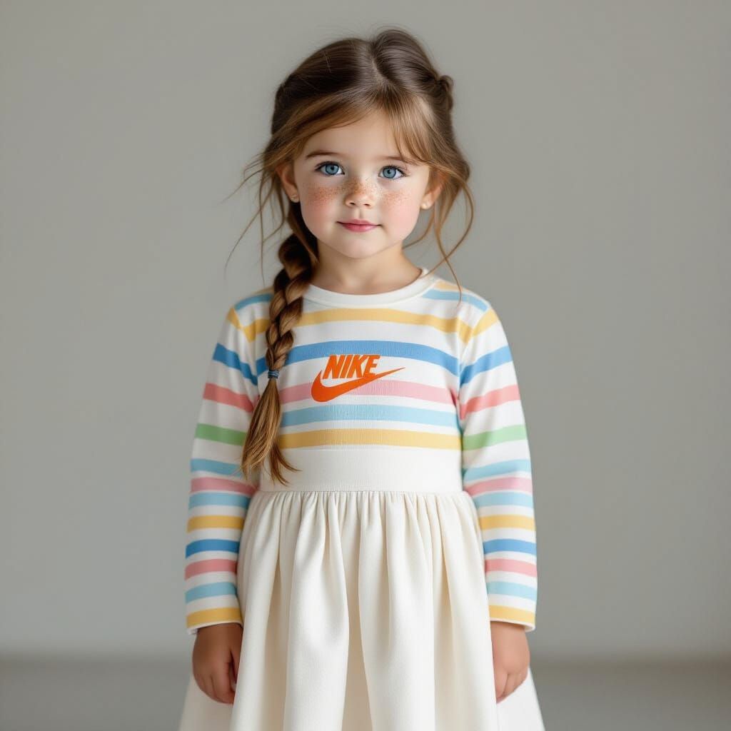 Portrait of a Little Girl with Braid and Freckles