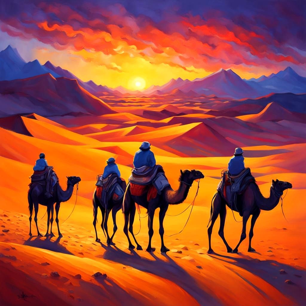 Camels at Sunset Silhouette