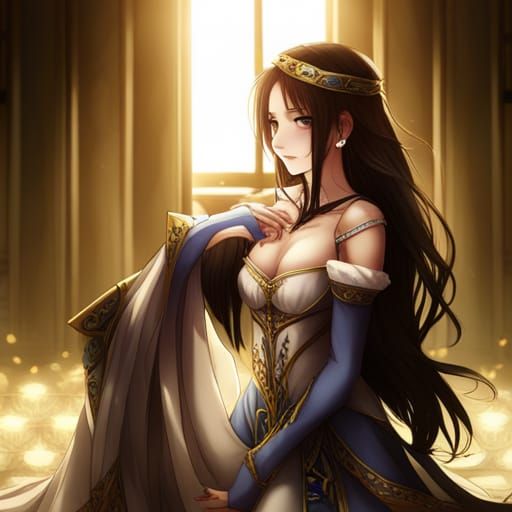 Brunette Medieval Queen in Anime Style