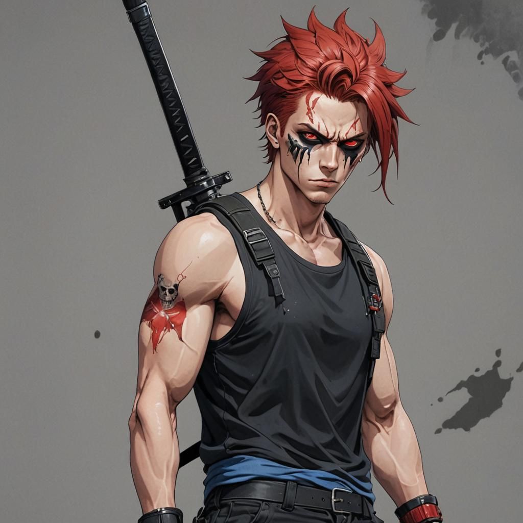 Anime Man with Energy Katana in Ultra-Realistic Style