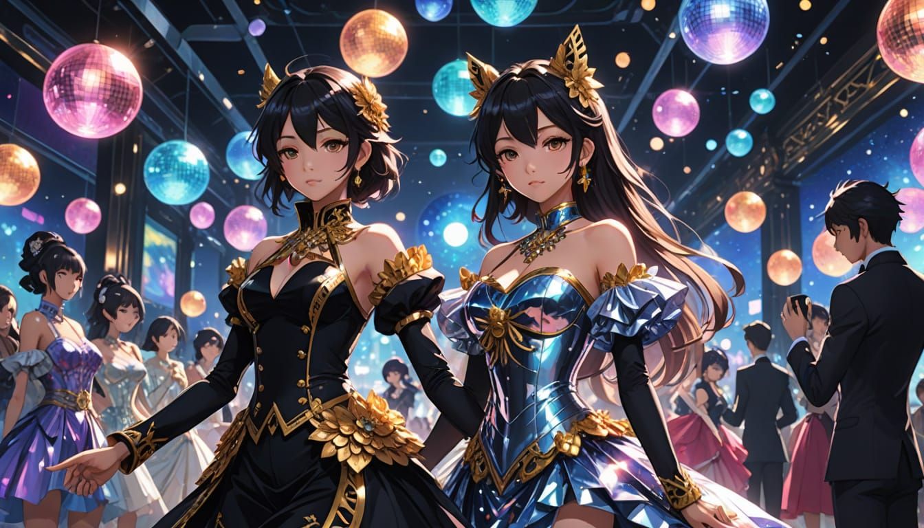 Vibrant Disco Dance Scene in Anime Style