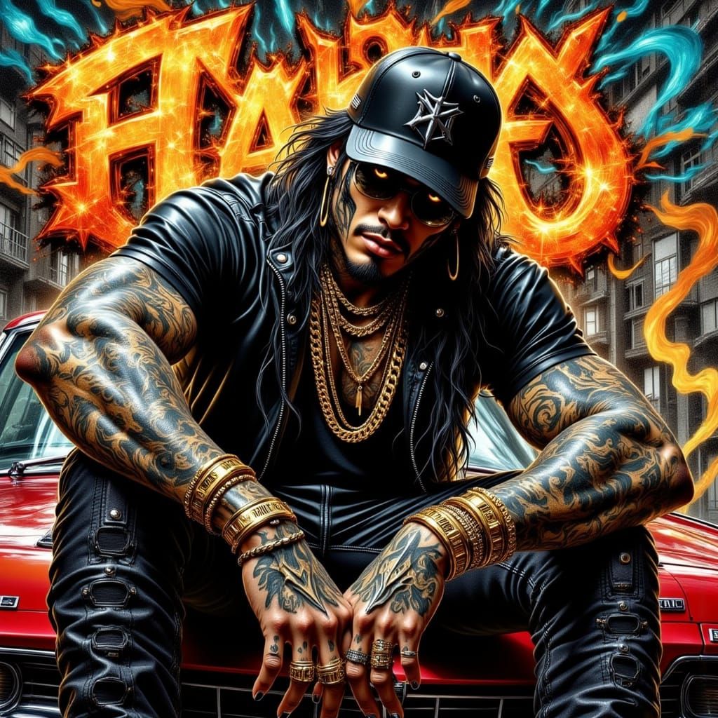 Chicano Style Cyberpunk Homeboy with Gold Chains