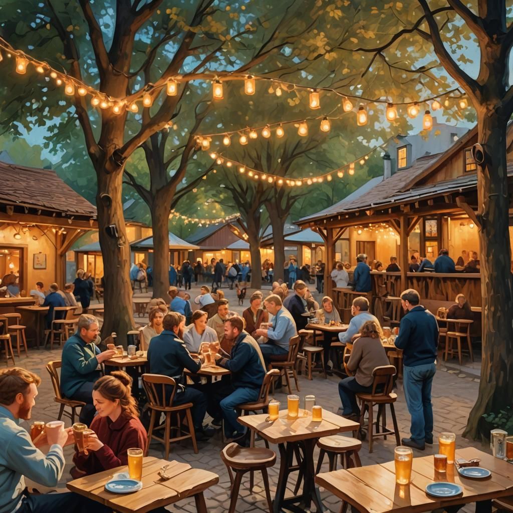 Cozy Beer Garden in Impressionist Style