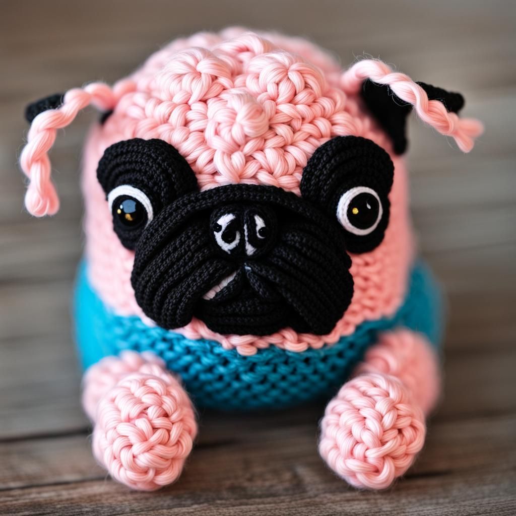 Crocheted Pig Pug in Adorable Yarn Art