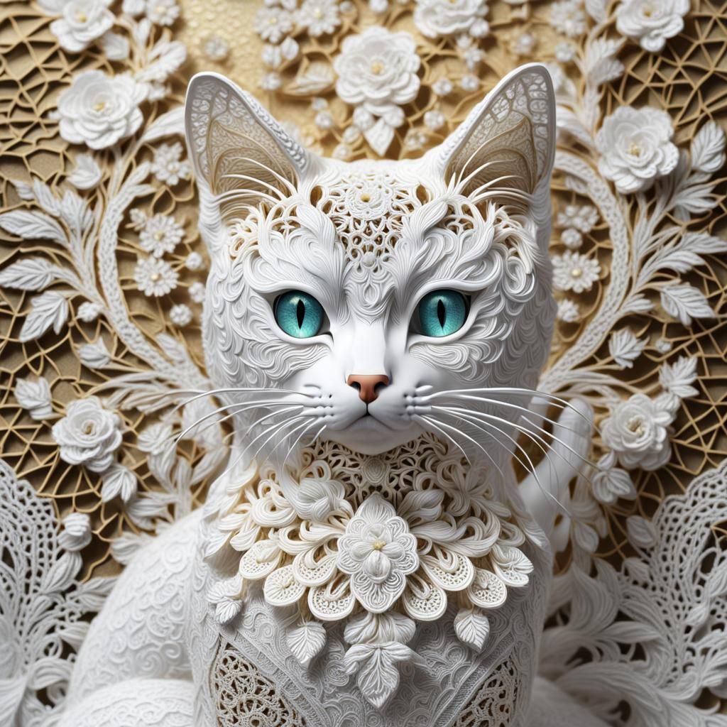 Lace Cat Sculpture: Hyperrealistic Concept Art