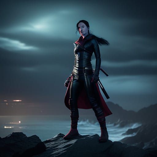 Psylocke Unleashes Psionic Blade in Moonlit Ocean Cliff Scen...