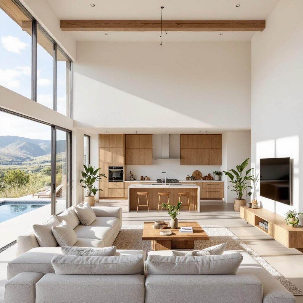 Modern Off-Grid Villa Interior in Minimalist Style