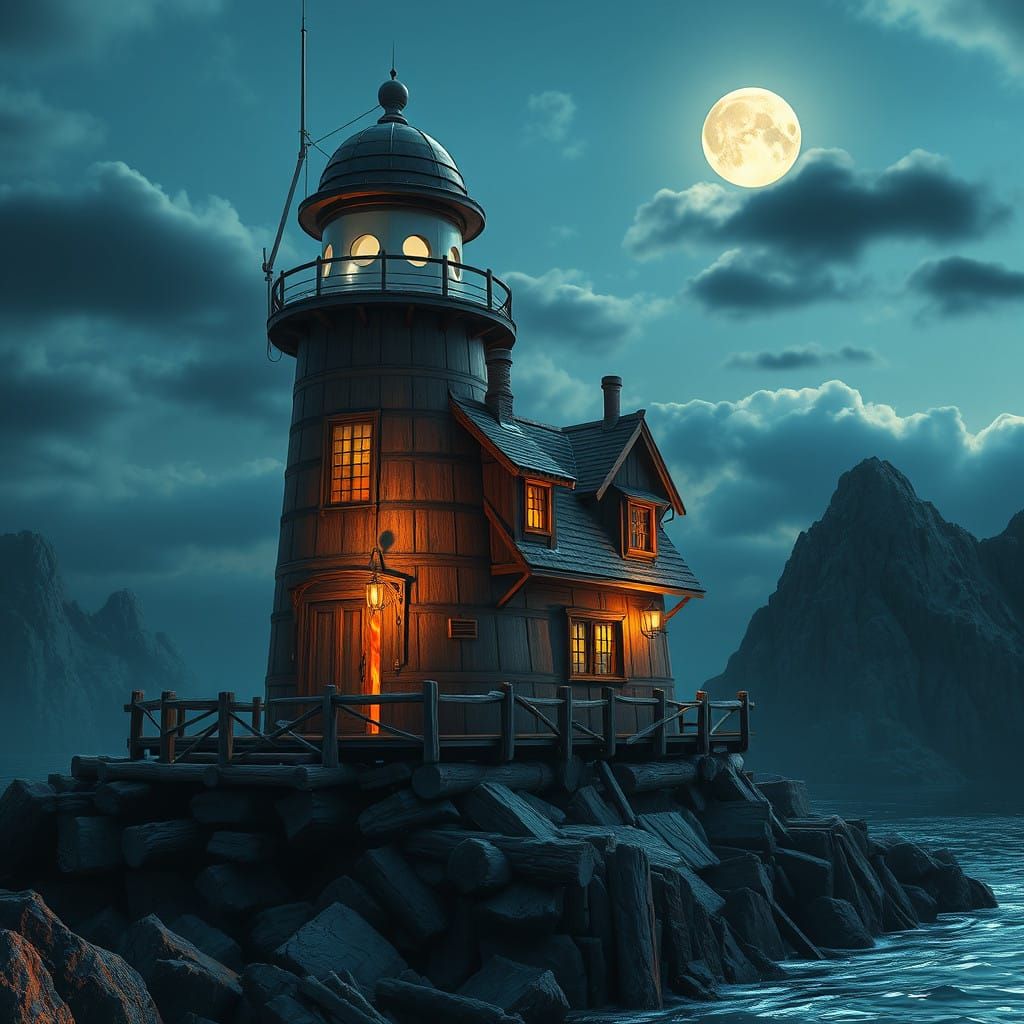 Wooden Lighthouse with Cozy Living Quarters
