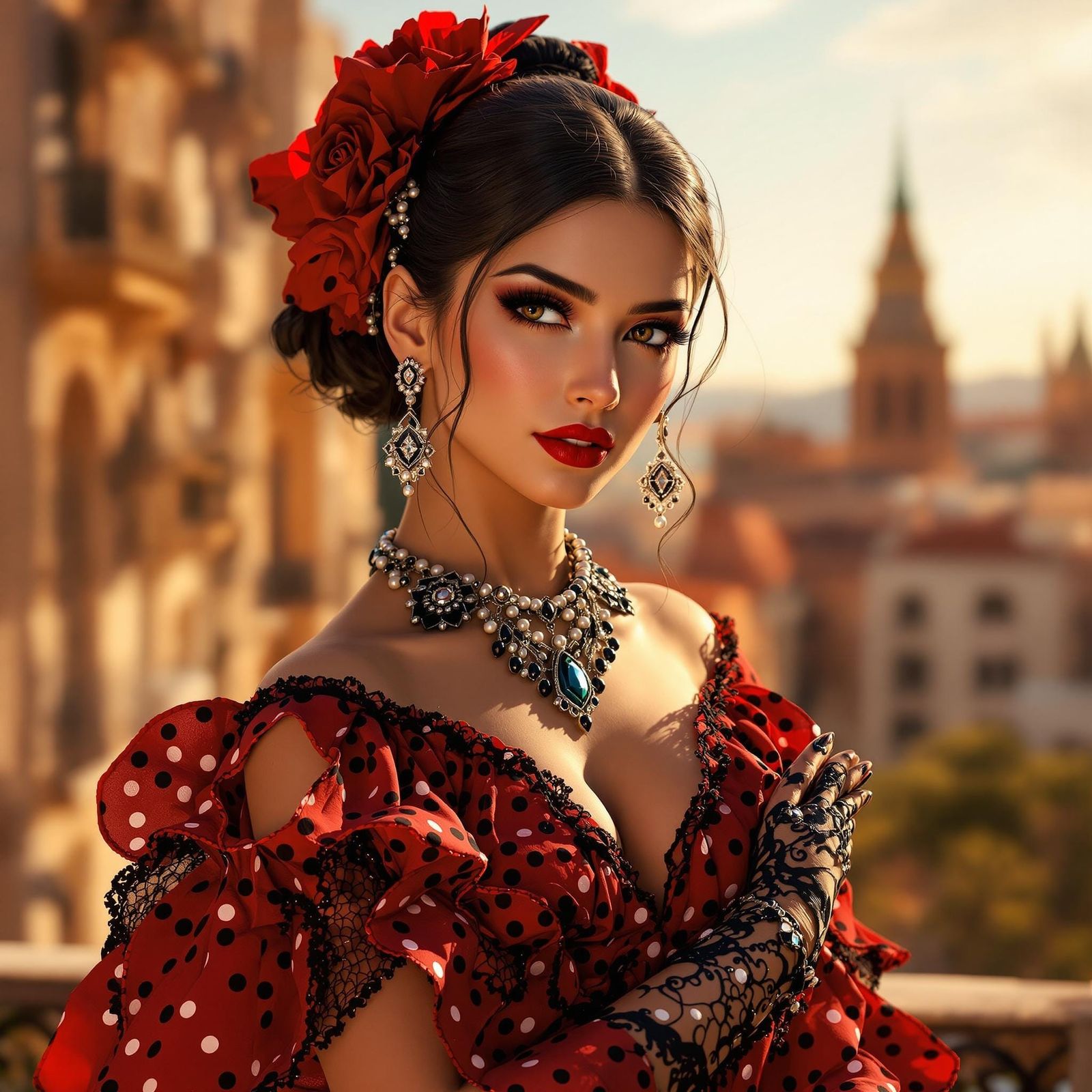 Elegant Spanish Flamenco Dancer in Classic Barcelona Style