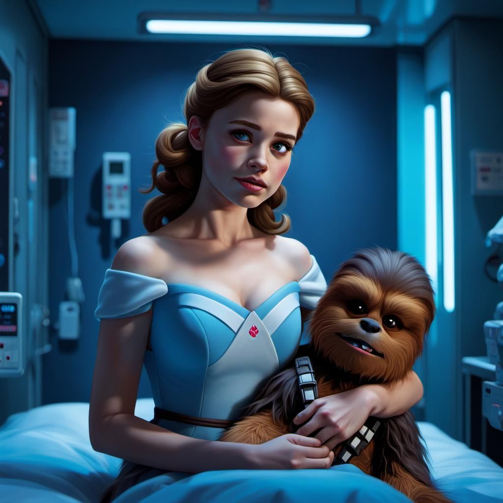 Belle and Chewbacca Portrait in Hyperrealism Style