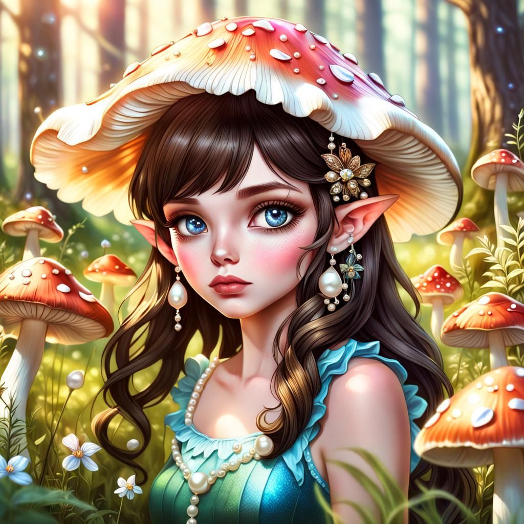 High fidelity, detail oriented, prefect, fairy, mushroom, forest, wildflowers, sunlight, meadow, bokeh,(((fantasy))), fa...