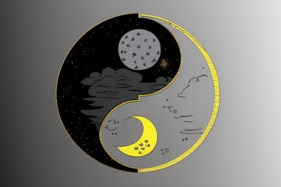 Yin Yang Sun and Moon in 3D Rendering