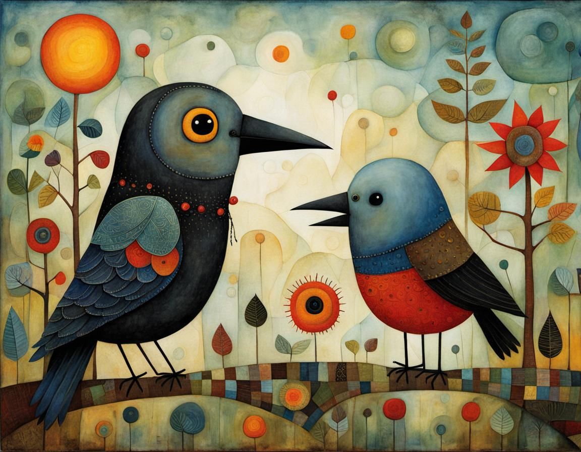 Child and Crow: Intricate Whimsical Illustration