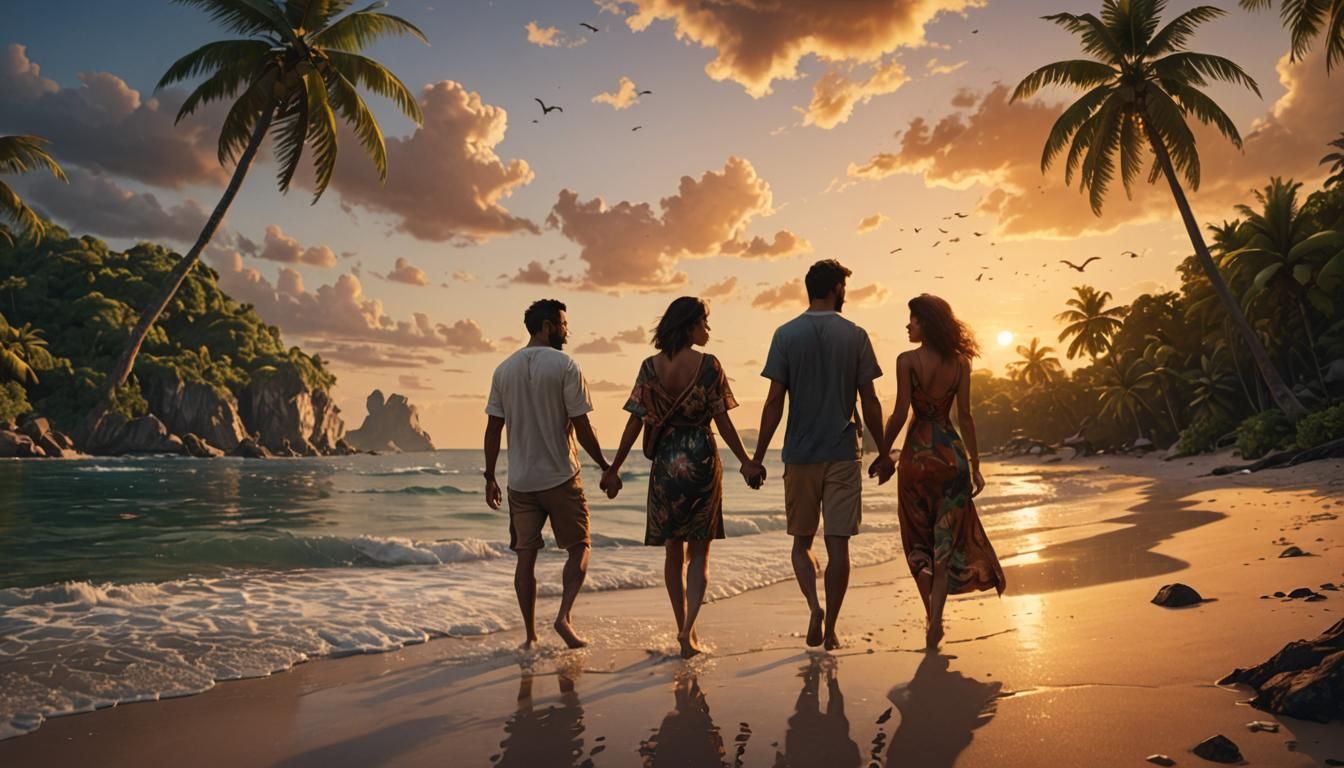 Tropical Sunset: Romantic Beach Scene in Detailed Matte Pain...