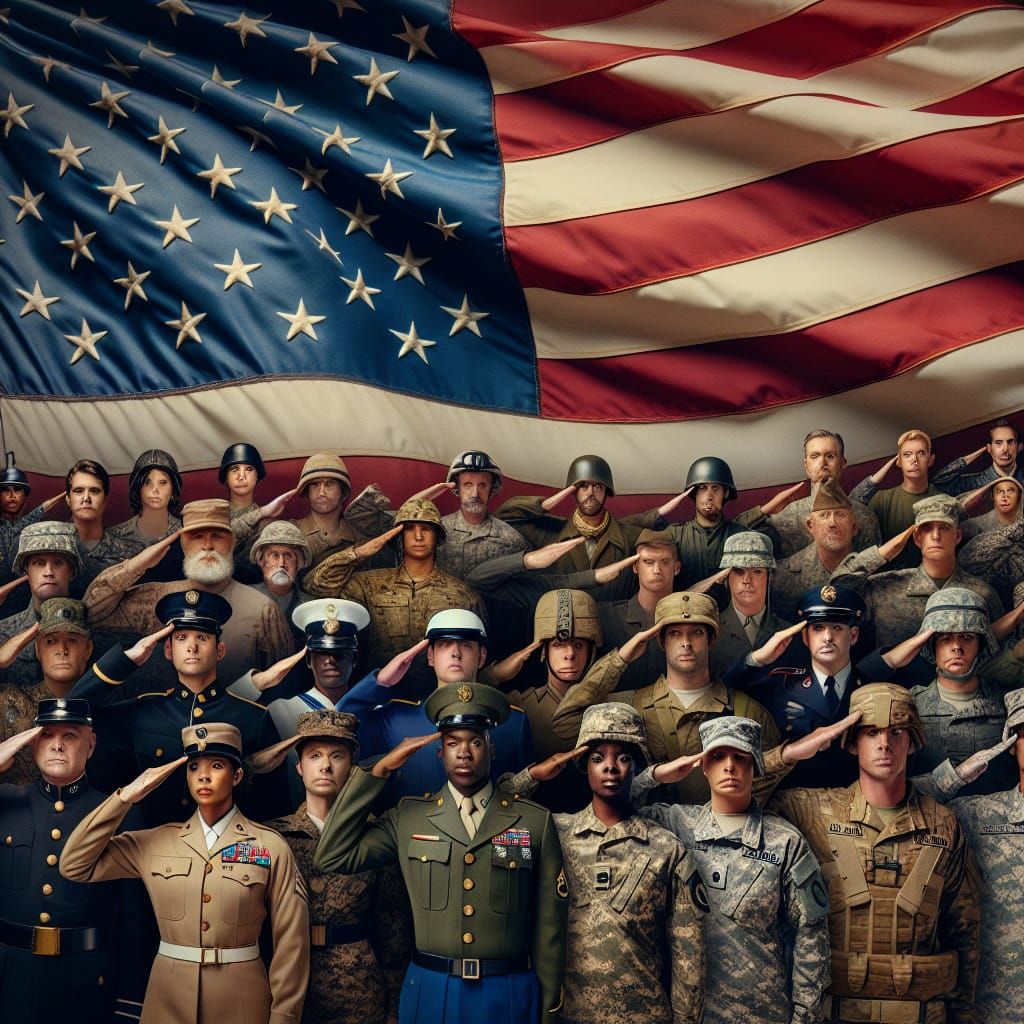 American Soldiers Saluting Flag Through the Ages