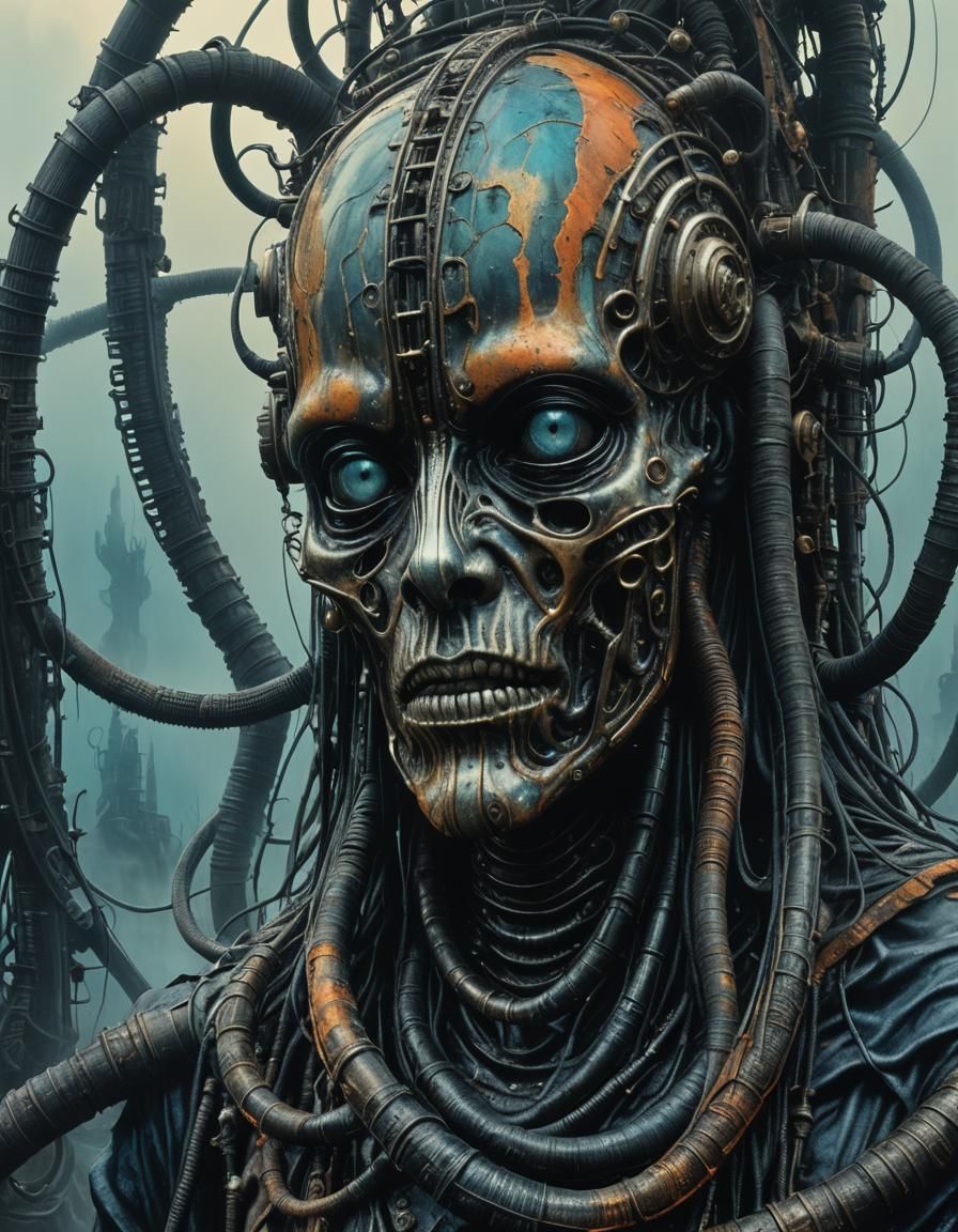 Grotesque Biomechanical Landscape in Hyperrealistic Style