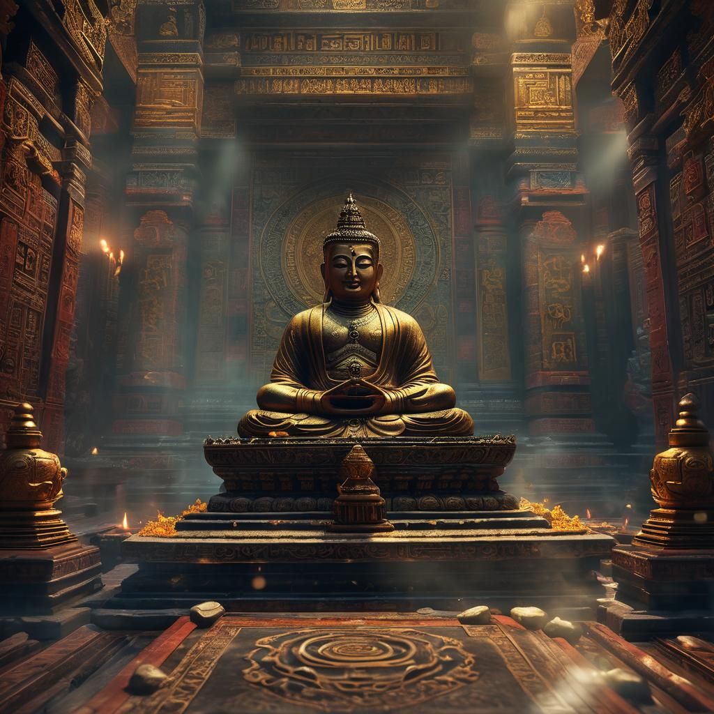 Ancient Temple Masterpiece: Subhuti Holds Glowing Sutra in H...