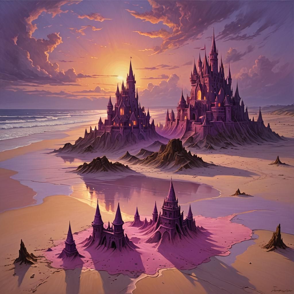 Eroded Pink Sand Castles at Sunset